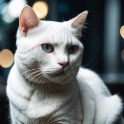 Close-Up of a Fluffy Blue-Eyed Cat in a Warm Indoor Setting