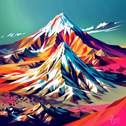 Vibrant Abstract Mountain Illustration with Rich Layered Colors