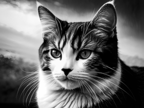 Striking Cat Portrait with Artistic Mosaic Texture and Blurred Background