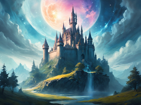 Moonlit Fortress: The Enchanted Island Castle Amidst Mystical Waters