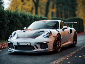 Sleek Ferrari Sports Car Parked Amidst Autumn Foliage