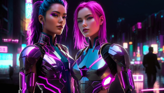 Cyberpunk Duo: Neon Warriors of a Futuristic Tokyo Night