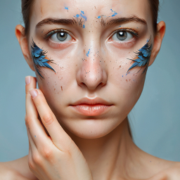 Artistic Face Makeup Inspired by Blue Bird Wings and Natural Elements