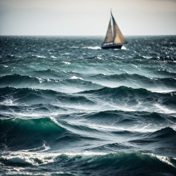 Tranquil Ocean Scene with Resting Sailboat and Gentle Waves