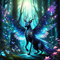 Celestial Winged Equine: A Mystical Forest Guardian with Antlers and Stars