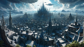 Enchanted Gothic City: A Majestic Fantasy Realm of Towers and Dragons