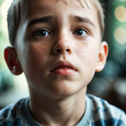 Contemplative Moment: A Young Child in Striped Pajamas Bathed in Natural Daylight