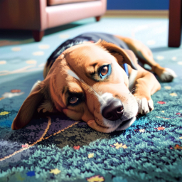 Relaxed Dog Resting on Patterned Carpet