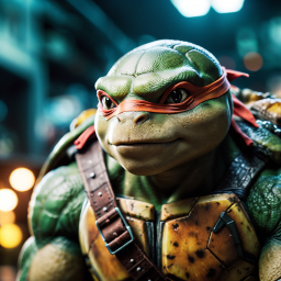 Michelangelo of Teenage Mutant Ninja Turtles Enjoying Pizza in Urban Setting