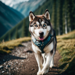 Majestic Alaskan Malamute Trekking Through Rugged Mountain Wilderness