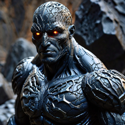 Alien Creature with Glowing Red Eyes in Rocky Sci-Fi Landscape
