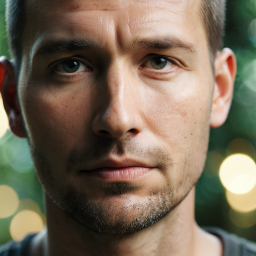 Portrait of a Middle-Aged Man in Soft, Warm Ambient Lighting