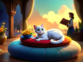 Twilight Serenity: A Cat's Repose in a Medieval Chamber