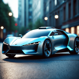 Futuristic Luxury Sports Car Cruising Through Urban Duskscape
