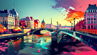 Autumn Reflections: A Vibrant Digital Painting of a European Riverside Cityscape