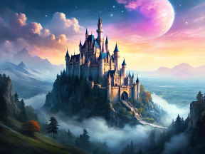 Enchanted Cliffside Castle at Dawn: A Whimsical Fantasy Realm