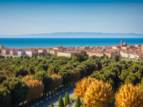 Autumn Serenity: A Mediterranean Coastal Cityscape with Historic Charm