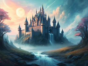 Enchanted Twilight: A Serene Fantasy Castle by the Water