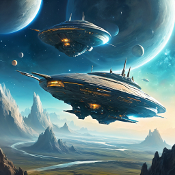 Alien Horizons: Majestic Spaceships Over an Uncharted Extraterrestrial Landscape