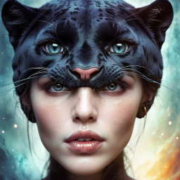 Cosmic Fusion: The Surreal Blend of Leopard and Human Feminine Faces