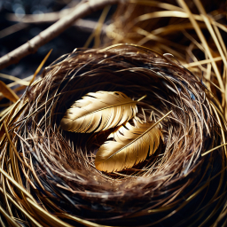 Decorative Bird's Nest Craft with Gold Foil Accents and Straw Materials
