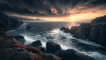 Wild Beauty: Dramatic Rocky Shoreline at Sunrise