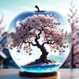 Enchanted Blossom: A Cherry Tree Within an Apple Sphere