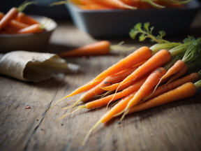 Fresh Carrots with Green Tops on Wooden Surface Ready for Cooking