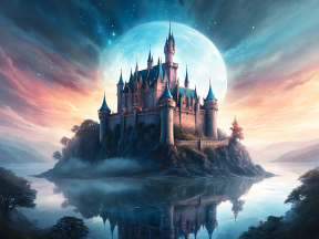 Moonlit Majesty: A Serene Fantasy Castle on the Cliff's Edge