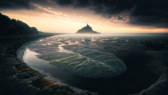 Stormy Coastal Landscape with Dramatic Headland and Surreal Skies