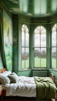 Elegant Vintage Bedroom with Scenic Window View and Traditional Decor