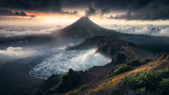 Majestic Volcanic Island: A Dramatic Landscape of Raw Power and Serene Beauty