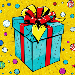 Festive Gift Box Illustration with Colorful Confetti and Cheerful Accents