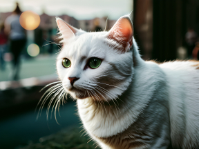 Focused Cat with Distinctive Markings Observing Urban Scene