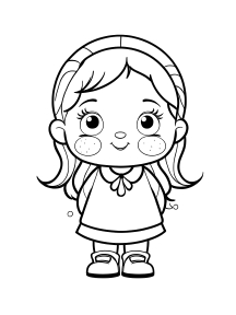 Happy Young Girl with Glasses in Light-Colored Dress Cartoon Illustration