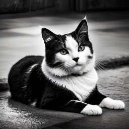 Content British Shorthair Cat with Distinctive Black and White Markings Indoors