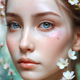 Ethereal Beauty: A Close-Up Portrait with Celestial Makeup and Freckled Details