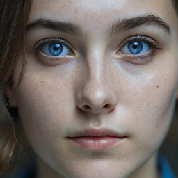Striking Blue Eyes and Subtle Freckles: A Close-Up Portrait of Natural Beauty