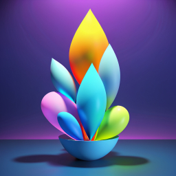 Vibrant Abstract Lotus Flower Art on Reflective Bowl with Gradient Blue Background
