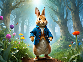 Whimsical Woodland Rabbit: A Charming Animated Character in a Sunlit Forest Setting