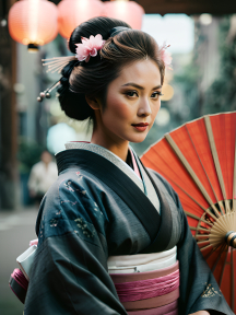 Elegant Tradition: A Glimpse of Geisha Culture in Kimono and Parasol