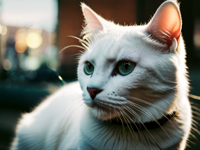 Striking Green-Eyed Cat with White and Dark Markings Relaxing Indoors Near Window Light