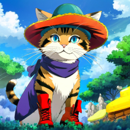 Charming Anthropomorphic Cat Character in Vibrant Outdoor Anime Setting