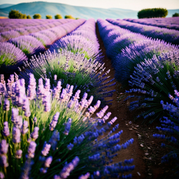 Blooming Lavender Fields Amidst Rolling Hills and Mountains