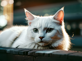 Close-Up of a Long-Haired Cat with Intense Gaze Near a Keyboard