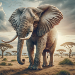 Elephant Strolling Through an African Savanna at Dawn or Dusk