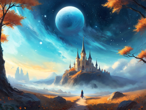 Moonlit Castle on an Enchanted Autumn Night: A Serene Fantasy Landscape