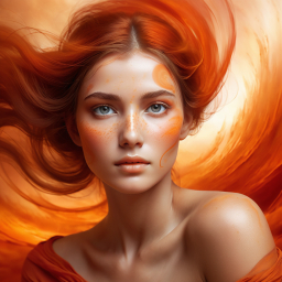 Fiery Elegance: A Surreal Portrait of a Red-Haired Woman with Striking Blue Eyes