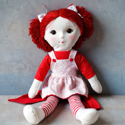 Charming Red-Haired Doll in Polka Dot Dress and Striped Stockings