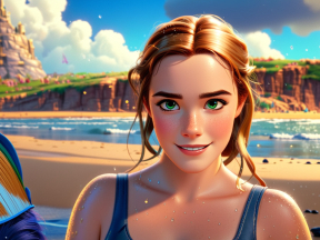 Lifelike CG Blonde Woman Enjoying a Sunny Beach Day in Animated Scene
